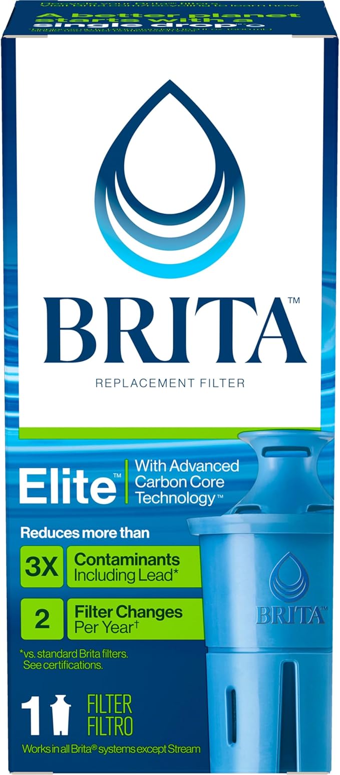 Brita Elite Water Filter Replacement for Pitchers and Dispensers, BPA-Free, Reduces 99% of Lead, Lasts Six Months or 120 Gallons, Includes 1 Pitcher Replacement Filter