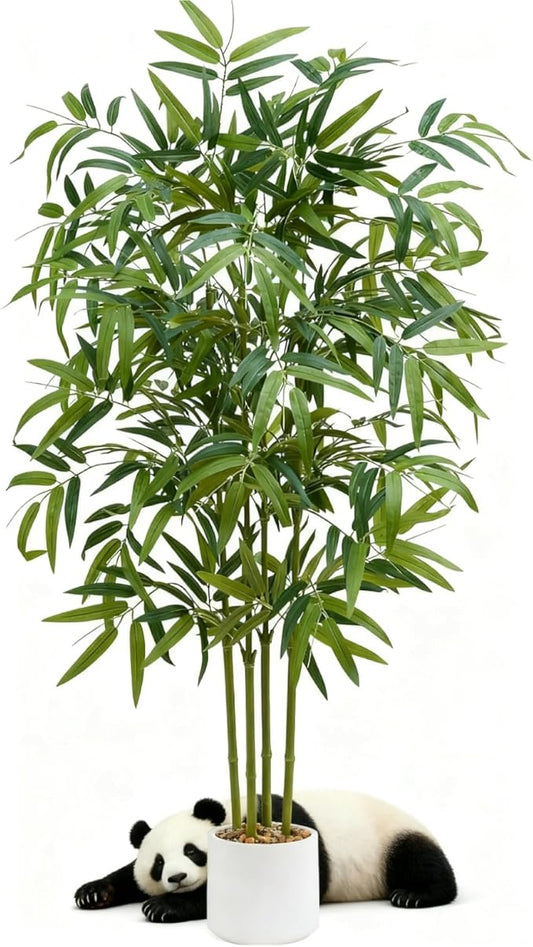 Artificial Bamboo Tree 5FT Tall Fake Plants Faux Silk Plant, Faux Bamboo Plant for Home Office Indoor Outdoor Decor Artificial Trees with Tall Planter