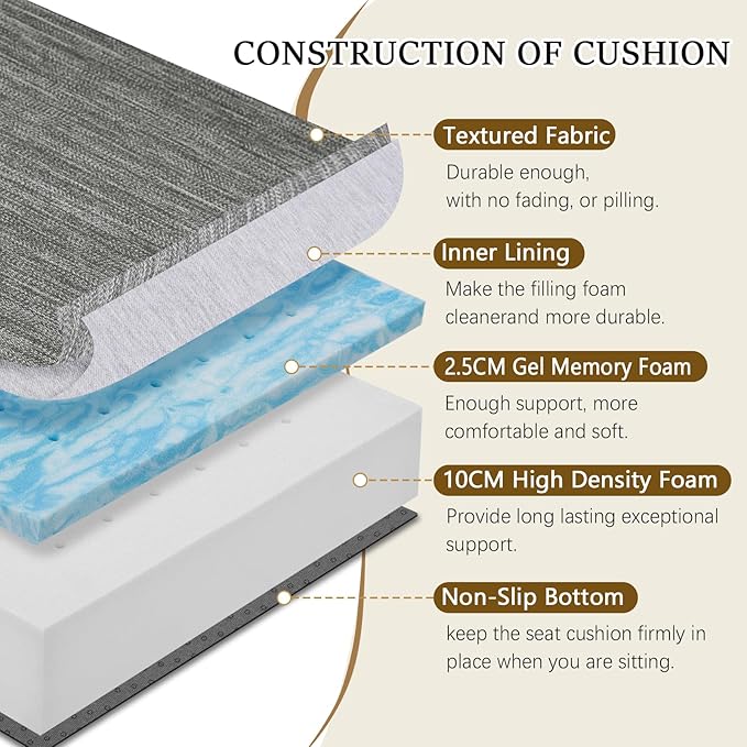 baibu 18"x 18"x 4" Dual-Layer Gel Memory Foam Chair Seat Cushion for Recliners, Couches, Armchairs, Extra Large Non-Slip Chair Cushions for Seniors, Washable, Grey