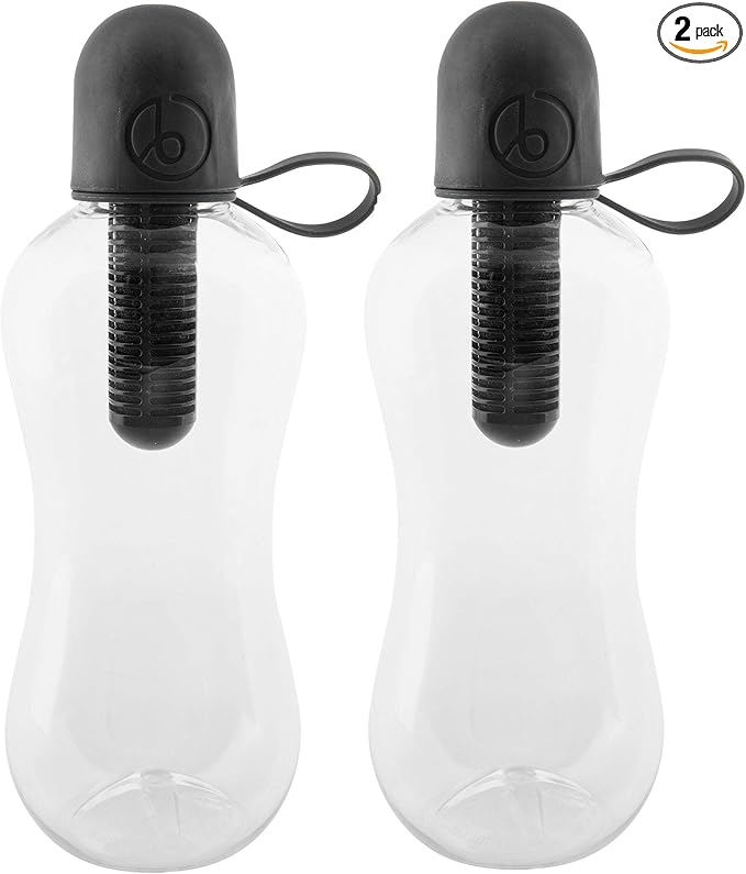 Bobble Classic Water Bottle, Filtered Water, BPA-Free Reusable Bottle, Soft Touch Carry Cap with Replaceable Carbon Filter for Sustainable Water and Hydration 18.5 oz - 2 Pack (Black)