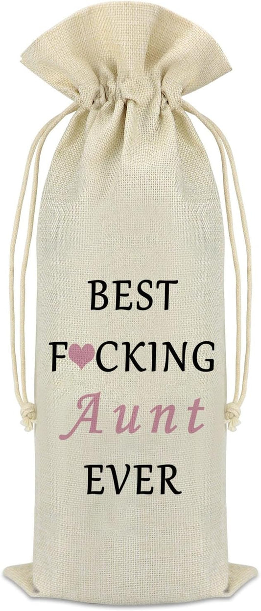 Aunt Gift Wine Bag Aunt Birthday Gift from Niece Nephew Burlap Reusable Wine Gift Bags with Drawstrings Aunt Announcement Gift Mothers Day Christmas Retirement Gift for Aunt Auntie Appreciation Gift