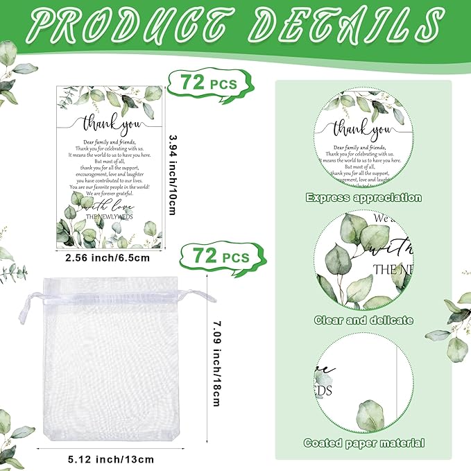 Barydat 72 Sets Wedding Favors Bulk for Guests Wine Corks Wooden Stopper Beer Bottle Opener Wedding Thank You Gift Card Organza Bag Wedding Appreciation Gifts for Bridal Shower