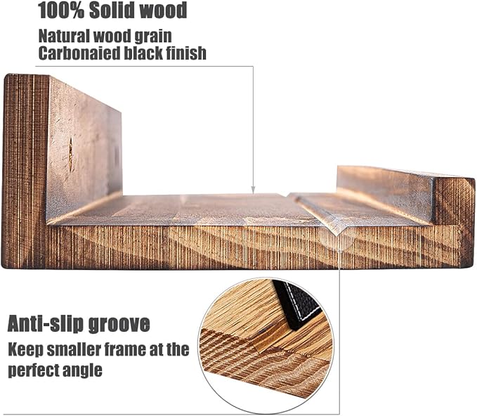 AZSKY Picture Ledge Shelf Wall Ledge Floating Shelves for Photo Frames Kids Book Shelves Wall Mounted Burnt Wall Display Shelf Wooden Frame Ledge 48 Inches Set of 3 Bathroom Organizer Shelves