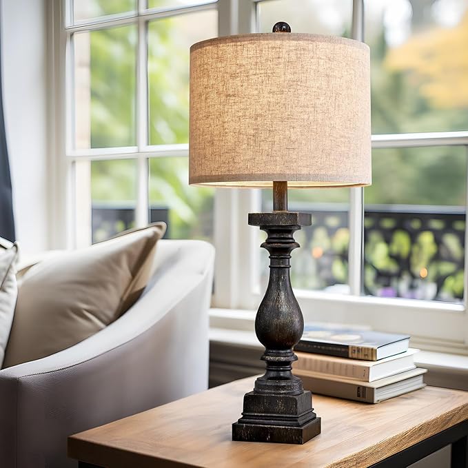 BOBOMOMO Retro 27" USB Charging Ports A/C Farmhouse Single Lamps for Bedrooms Retro Side Table Lamps Bedside Lamp for Side Nightstand Living Room 1 Pack