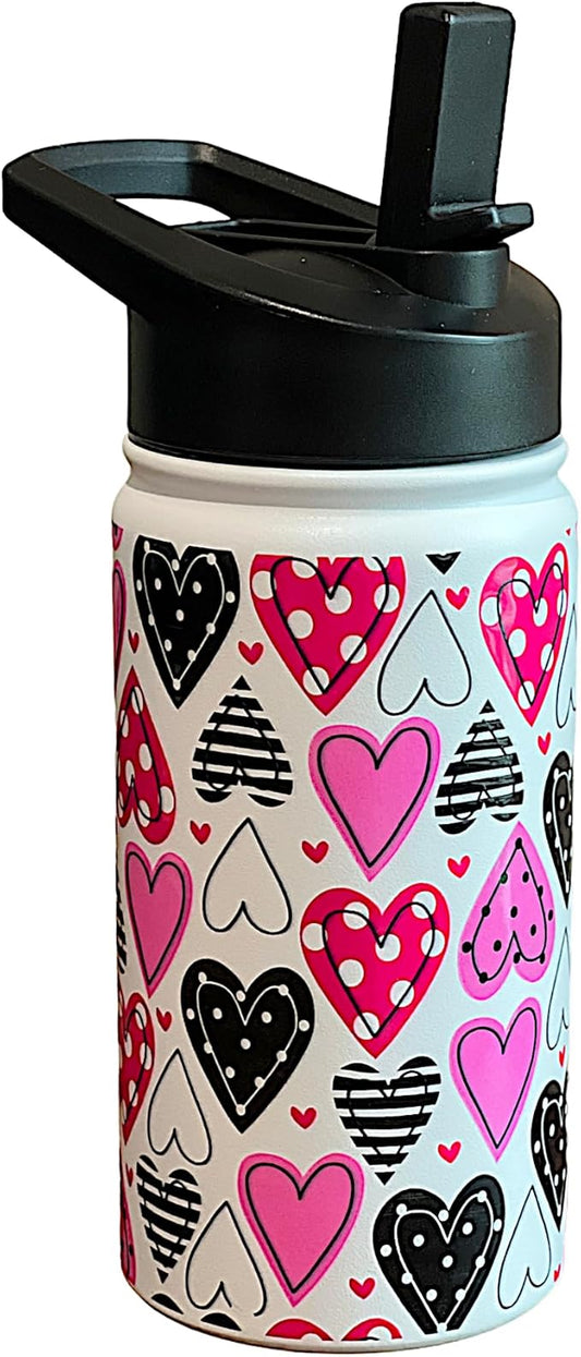 Biddlebee Kids Water Bottle with Straw Lid | 14oz Insulated Stainless Steel Reusable Bottles for School | Leak Proof Cap with Handle & Touch Free Spout | Great for Boys & Girls