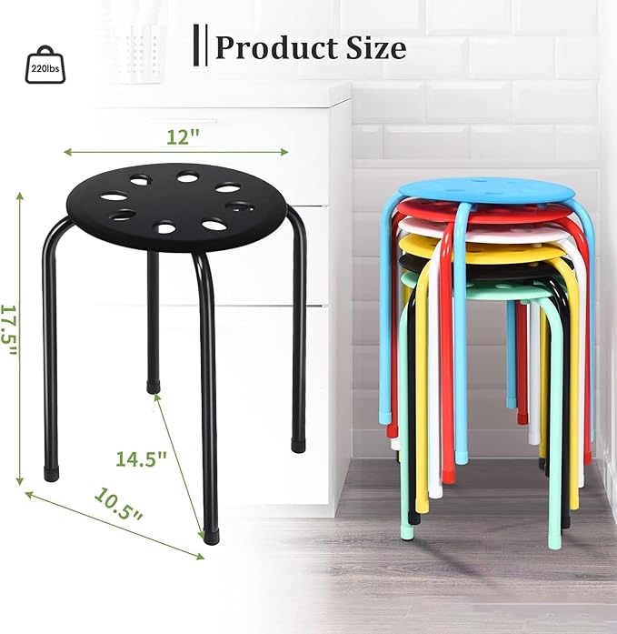 6-Pack Plastic Stackable Stools, 17.5" Multipurpose Stool Chairs w/Metal Frame, X-Shape Connection, Non-Slip Feet, Mulit Color for Students Child Kids, Colorful