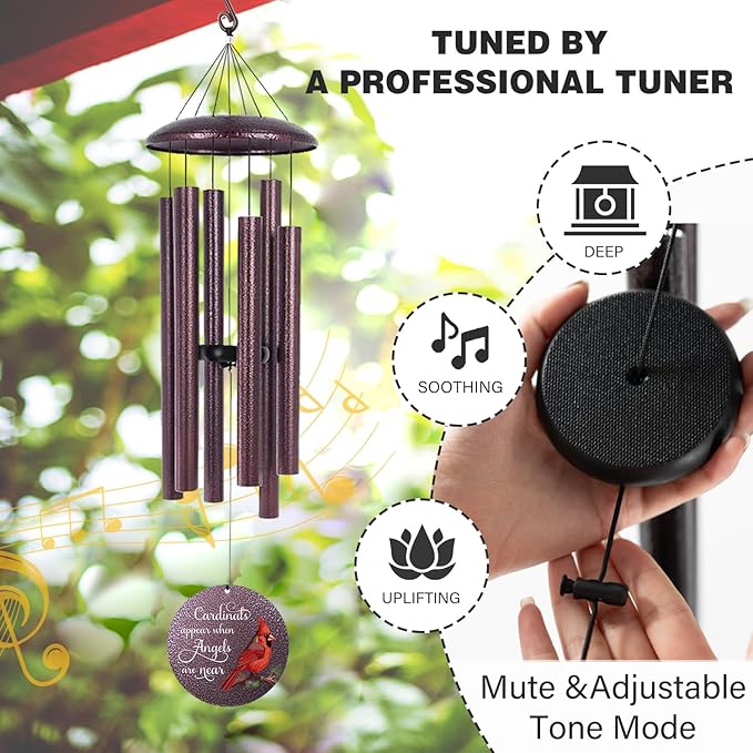 ASTARIN 36" Large Deep Tone Personalized Name Sympathy Wind Chimes, Cardinal Memorial Wind Chime for Loss of Mother Father Loved One, Bereavement Condolence Gifts Decor Outdoor Patio Garden