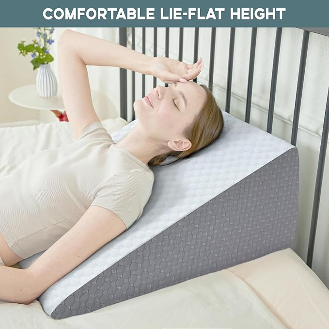 Bed Wedge Pillow, 8" 24" 24" Triangle Pillow Wedge, Cooling Memory Foam Top, Elevated Support Wedge Pillow for Relieving Acid Reflux, Heartburn, Snoring and GERD