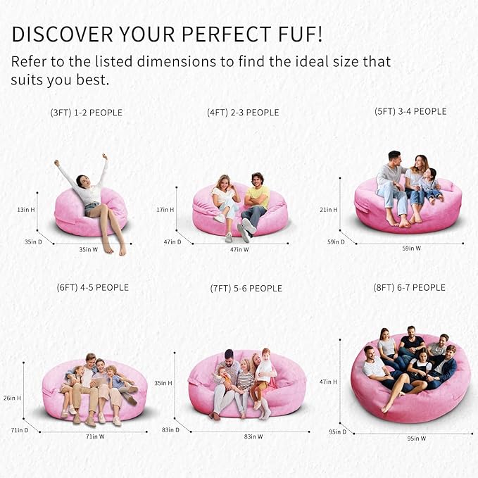 Bean Bag Chair for Adults 6FT,Soft Removable Cover for Teens/Girls Bedroom,Fluffy Giant Round Floor Beanbag Lounger Chairs (No Filler,Pink)