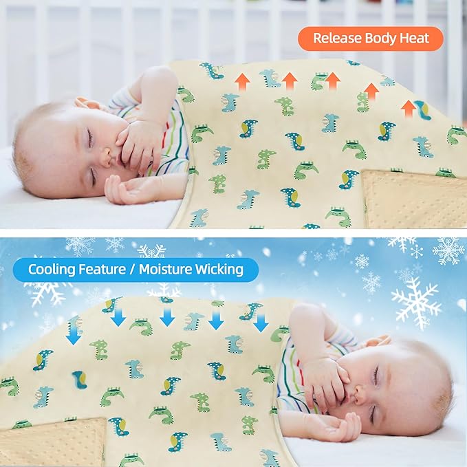 Baby Blanket for Boys Girls Super Soft Blanket,Fluffy Cool Lightweight Baby Receiving Blankets,Double Layer with Dotted Backing for Toddler Nursery (Green, dinosaur30*40in)