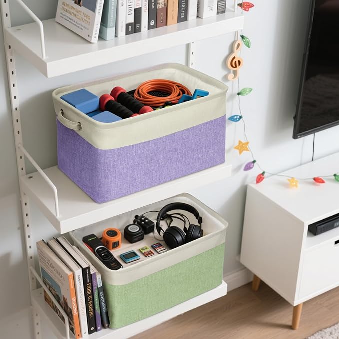 BALEINE 1 Pack Fabric Storage Bins for Shelves, Linen Storage Baskets for Organizing, Decorative Closet Bins for Clothes, Home (Black, 15''x11''x9.5'')