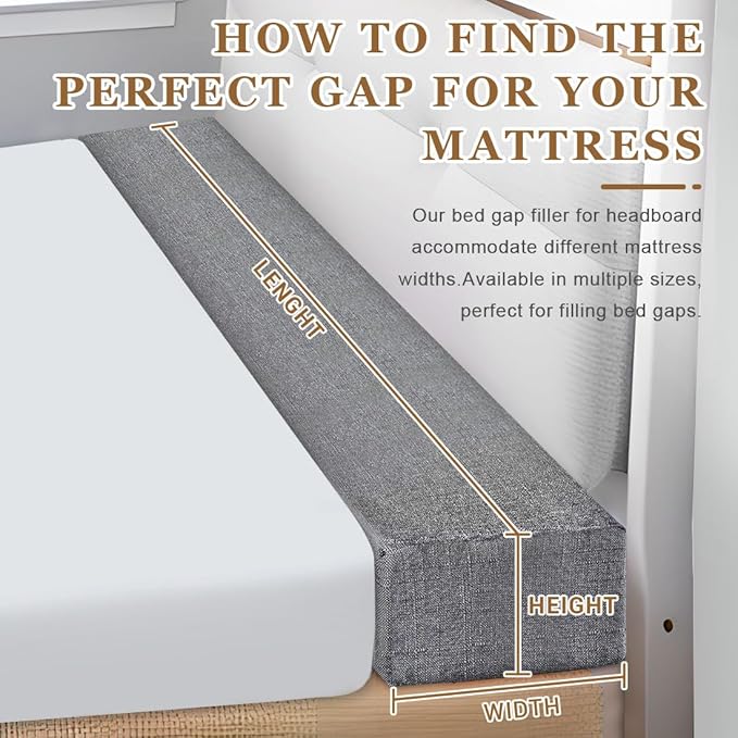 Bed Gap Filler,High-Density Bed Crack Filler with Removable Cover,Mattress Extender for Headboard Gap,Spacer Filler Between Mattress and Wall,Bed Wedge Gap Filler,Full Size,Dark Gray,78"x4"x12"