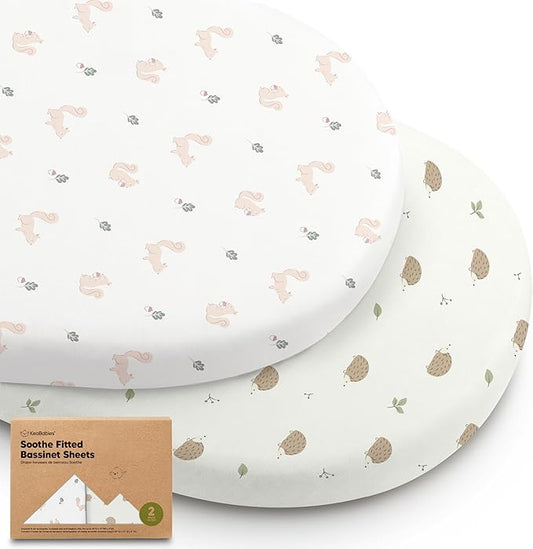 2-Pack Organic Bassinet Sheets for Girls, Boys-100% Cotton Bassinet Mattress Sheets Compatible with Halo Bassinest Swivel Sleeper,Graco,Baby Delight,Chicco,Unisex Fitted Bassinet Sheets (Nibble/Bruce)