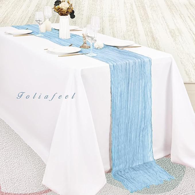 6 Pack Baby Blue Cheesecloth Table Runner 20 x 120 Inch Long Rustic Gauze Cheese Cloth Table Runner for Wedding 10FT Bridal Baby Shower Table Decorations Boho Fabric Sheer Birthday Party Table Decor