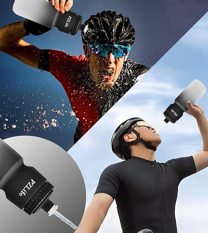 BPA Free Bike Water Bottles, 24 oz Cycling Squeeze Water Bottle - Easy Squeeze, w/Pull Top Lid, Leak Proof Sport Water Bottle with Capacity Scale, for Cycling, Gym