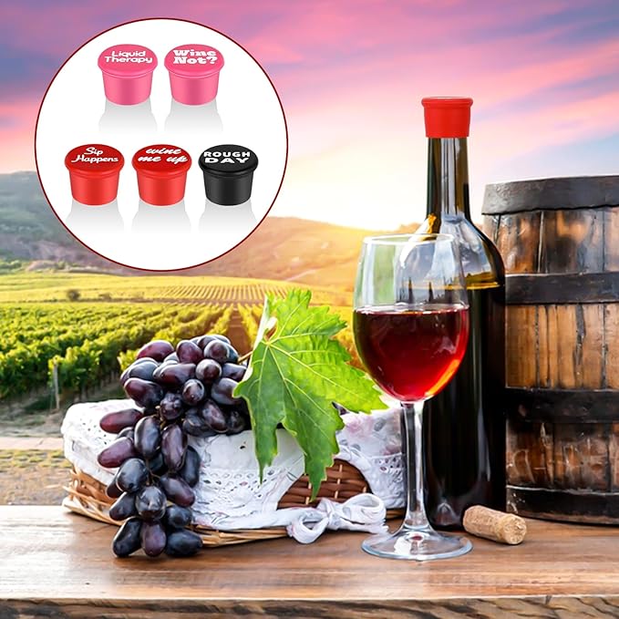 5 Pack Funny Silicone Wine Stoppers Wine Accessories for Wine Lovers Gifts Reusable Bottle Cover Caps Replace Corks for Wine Bottles Airtight Seal Decorative To Preserve Wine Fresh