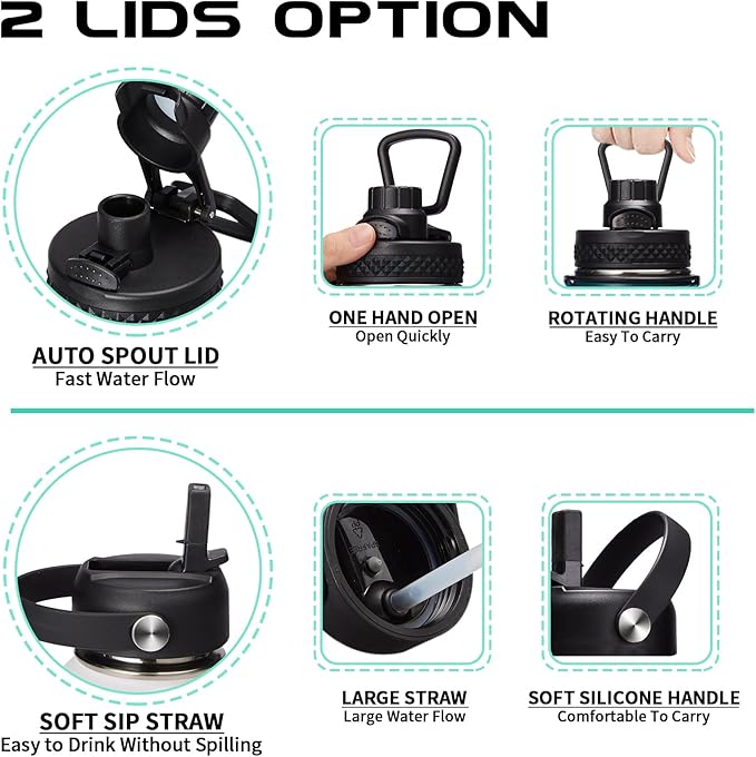 2/3 Gallon Water-Bottle with Straw & Spout Lids - 87oz Insulated Water Bottle Cold-48h Hot-24h, Men Women Stainless Steel Water Jug Travel Mug w/ Strap Carrier Bag, Paracord Handle, Protective Boot