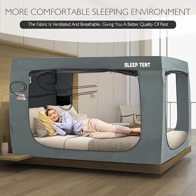 BORNA Bed Tent Twin Bed Canopy for Indoor Portable Light Reducing Sleeping Canopy for Kids and Adult,Bunk Blackout Tents Breathable Privacy Space Tent Mosquito Netting for Bed(Pale Gray)