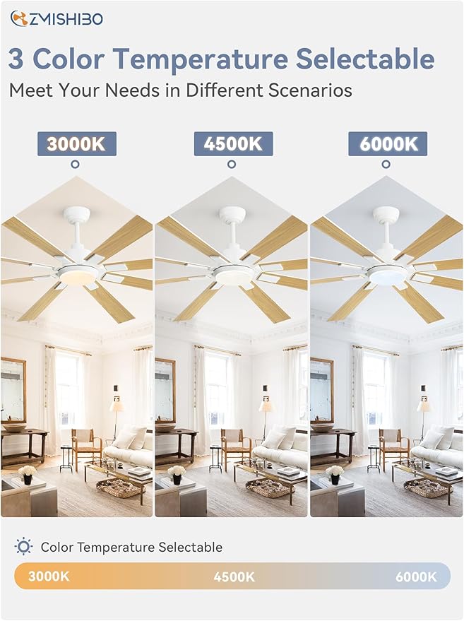 72 inch White Ceiling Fans with Lights and Remote, Indoor/Outdoor Ceiling Fan for Patio Living Room, 6 Speed Reversible Quiet DC Motor, 3 CCT, Dual Finish Blades