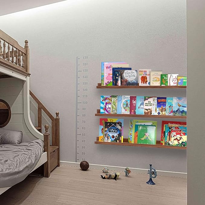 AZSKY 36 Inch Floating Book Shelves Rustic Wood Wall Picture Ledge Shelf for Storage Light Walnut Wall Mounted Picture Photo Display Shelf a Set of 3 Hanging Book Shelf