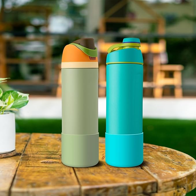 2PCS Silicone Water Bottle Boot for Owala 24oz 32oz 40oz, Anti-Slip Protective Sleeve Bottom Bumper Protector for FreeSip, Twist, and Flip Stainless Steel Water Bottles