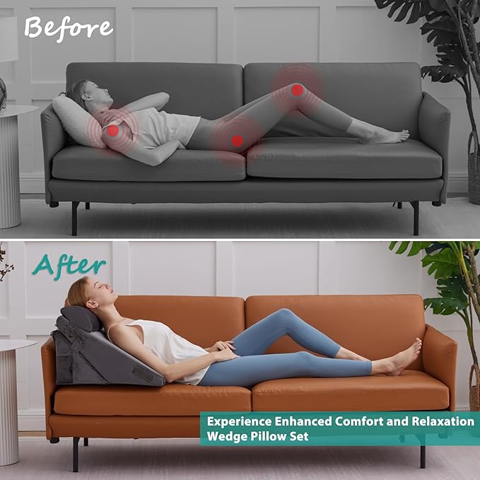 3Pcs Orthopedic Bed Wedge Pillow Set, Foam Wedge Pillow Post Surgery for Back, Leg and Knee Support, Adjustable 9&12 Inch Folding Triangle Pillow for Sleeping, Acid Reflux, Snoring, Velvet