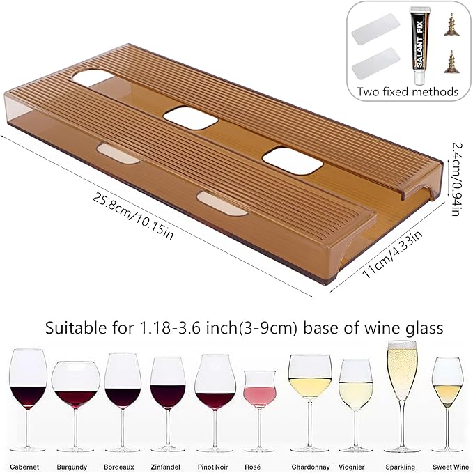 4 Pcs Wine Glass Holder Under Cabinet,Plastic Stemware Rack Punch-free Hanger Under Counter for Bar,Kitchen and Restaurant(Brown)