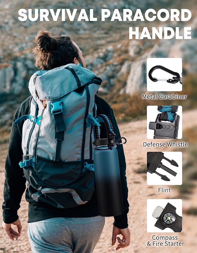 40 OZ Insulated Water Bottle - with Straw, Cold for 48 Hrs, Woman 40oz Stainless Steel Water Flask, Metal Vacuum Thermal Jug with Paracord Handle, Carrier Bag, Protective Boot, Cream White