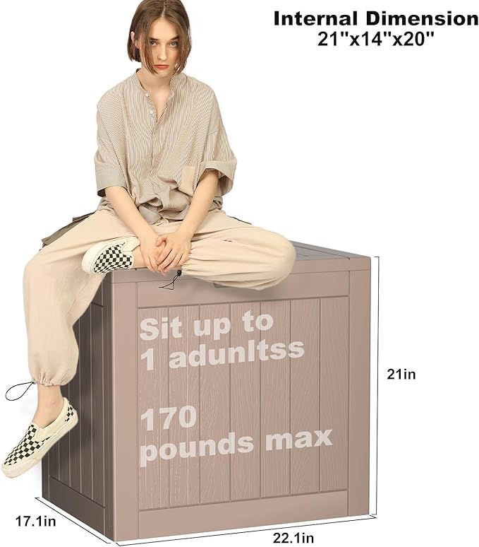 37 Gallon Deck Box Large Outdoor Storage for Patio Furniture,Outdoor Cushions,Garden Tools and Pool Supplies,Waterproof,Resin,Lockable(Grey)