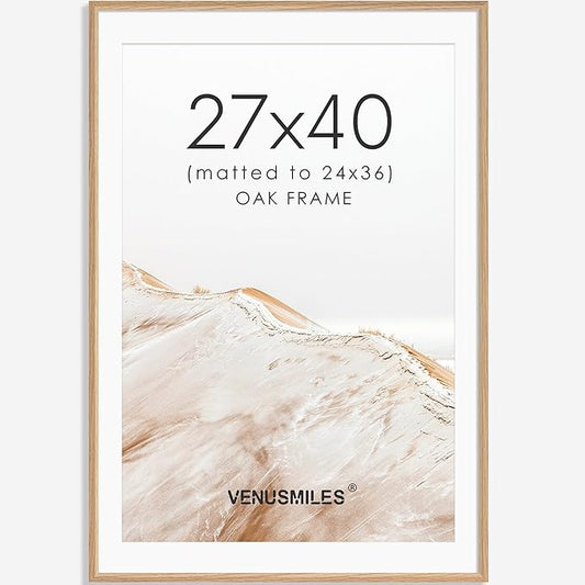 27x40 Poster Frame Natural Solid Oak Photo Frames with 24x36 Removable Mat Wall Hanging Large Handcrafted Frame with HD Plexiglass Wall and Tabletop Display Large Picture Frame