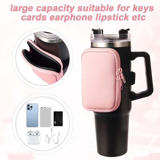 2pcs Water Bottle Pouch for Stanley, Zipper Pouch for Stanley Cup Adjustable Gym Bottle Pouch Pink & Green Multifunctional Water Bottle Pouch for Tumblers Quencher Adventure 40oz&IceFlow 20oz 30oz