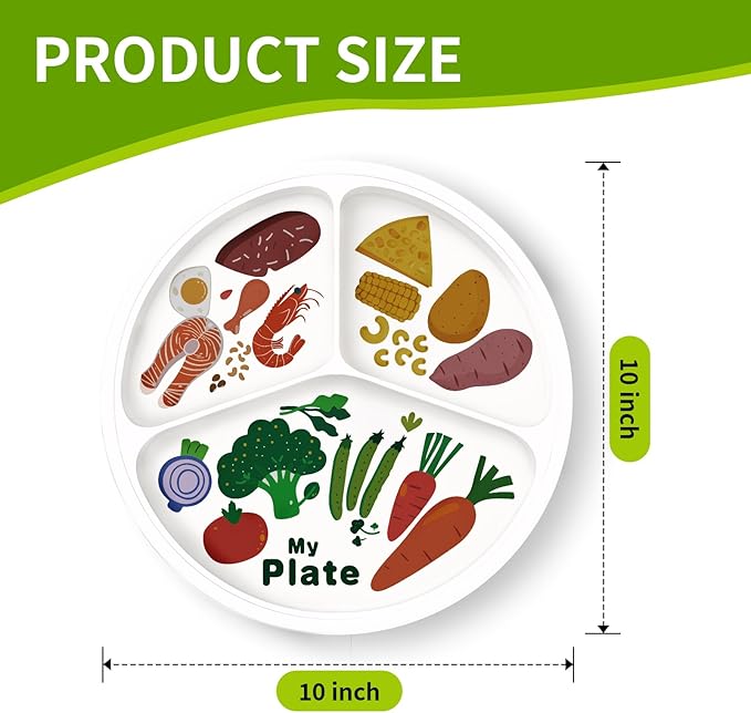 10" 3-Grid Cute Cartoon Portion Control Plate - Melamine, Healthy Nutrition for Weight Loss & Diabetes Management, Ideal for Adults & Teens Kids (1 Pack)