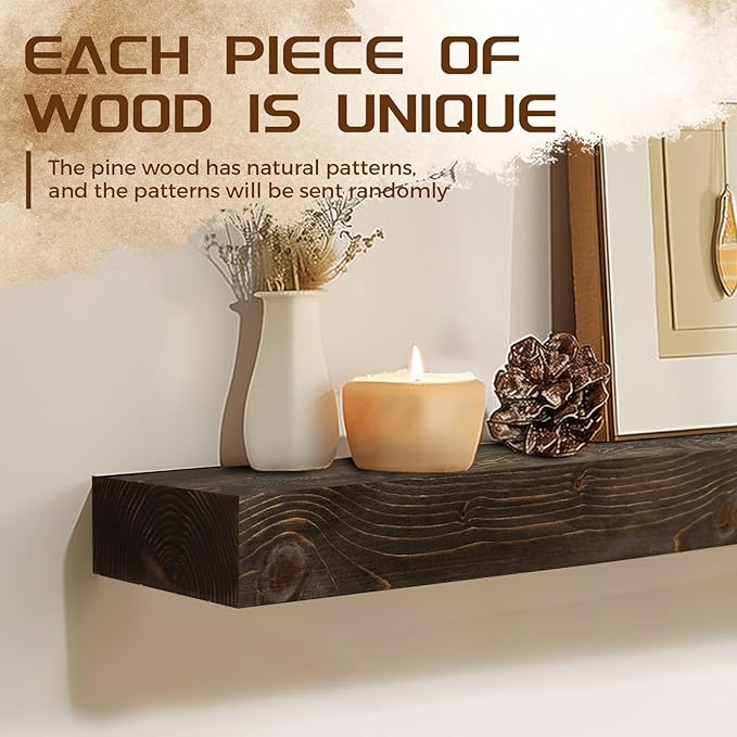 60x8x3 Fireplace Mantel - Solid Rustic Wood - Wall Mounted Floating Shelf with Invisible Heavy Duty Steel Bracket (Weathered Black)