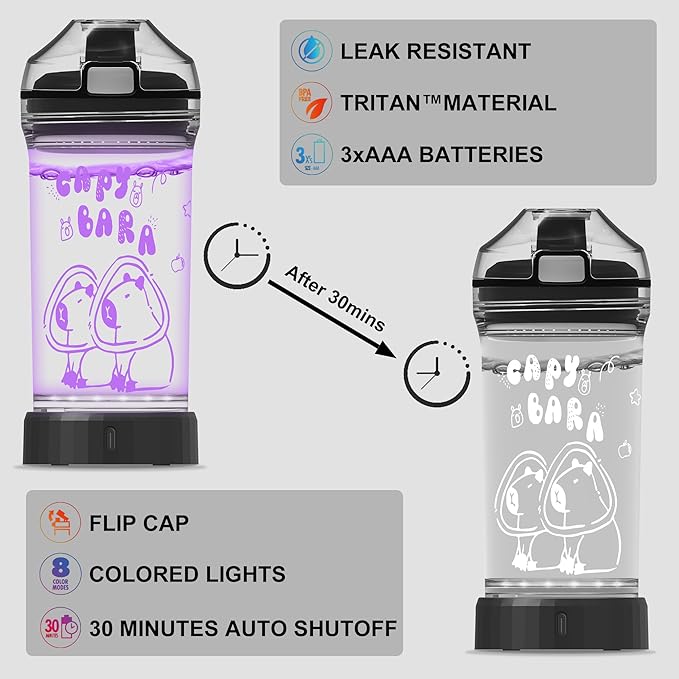 Ammonite Capybara Water Bottle with 3D Glowing LED Light - 14 OZ Tritan BPA Free - Creative Ideal Travel Cup Gift for School Kid Boy Girl Child Holiday Camping Picnic