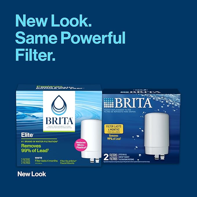 Brita Faucet Water Filter for Sink Water Filtration System, BPA-Free, Reduces Lead, Lasts Four Months or 100 Gallons, Includes 2 Filters, White