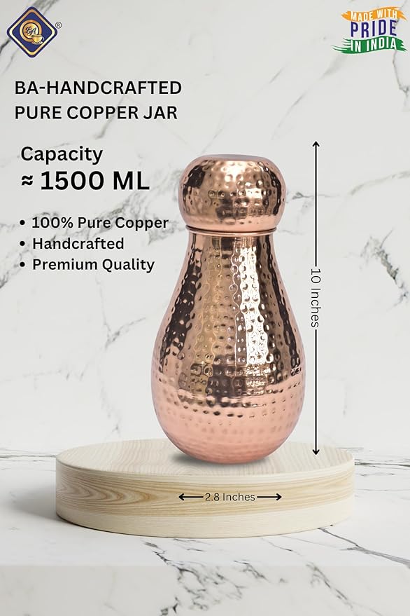 BA Lotus 100% Pure Copper Jar Handcrafted Hydrate Naturally with Ayurveda Intricate Design Healthy Living Positivity Calmness 50 OZ, 1.5L