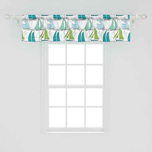Ambesonne Nautical Window Valance, Sailing Boats on The Ocean Surfing Coastal Theme Marine Life Colorful Maritime, Curtain Valance for Kitchen Bedroom Decor with Rod Pocket, 42" x 12", Multicolor