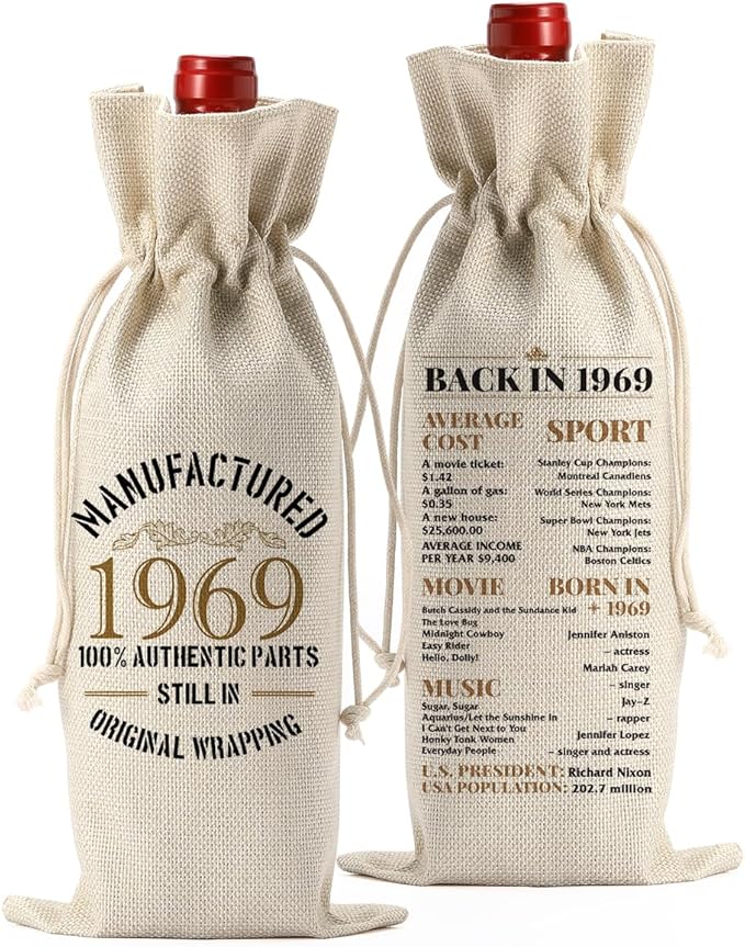 55th Birthday Decorations for Women Men, 55th Birthday Gift for Women, 55 Years Old Gift Ideas for Him Her Friends Dad Mom, Happy 1969 Anniversary Decorations Wine Bag, Wine Gifts Wine Gift Bag