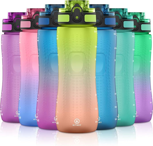 25oz Kids Sports Water Bottles for School with Spout Lid (Green Orange)