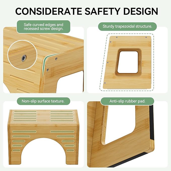 AmazerBath Toilet Stool for Toddler Potty Training, 3-in-1 Sturdy Bamboo One Step Squat Poop Foot Stool, Non-Slip Baby & Kids Potty Step Stool for Bathroom Sink, Kitchen Counter, Bedroom, Closet, 9"