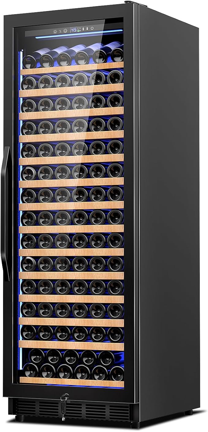 24 Inch Wine Cooler Refrigerator,179 Bottles Wine Fridge Large Capacity Professional Wine Cellars with Powerful Compressor,Quiet Operation and Elegant Design, Black