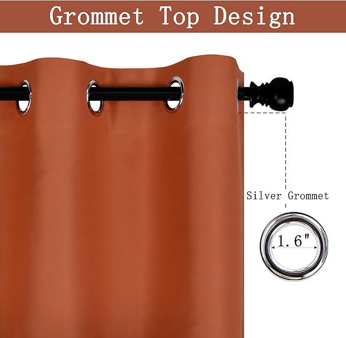 Burnt Orange Red Valances for Windows 70X18 Inches Blackout Thermal Insulated Valance with Grommet Top for Kitchen Living Room Short Straight Drape Valance for Bedroom 1 Panel Terracotta Rust
