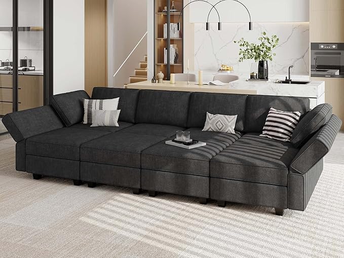 Belffin Modular Sectional Sleeper Sofa Bed Convertible Sectional Couches for Living Room. Black Couch