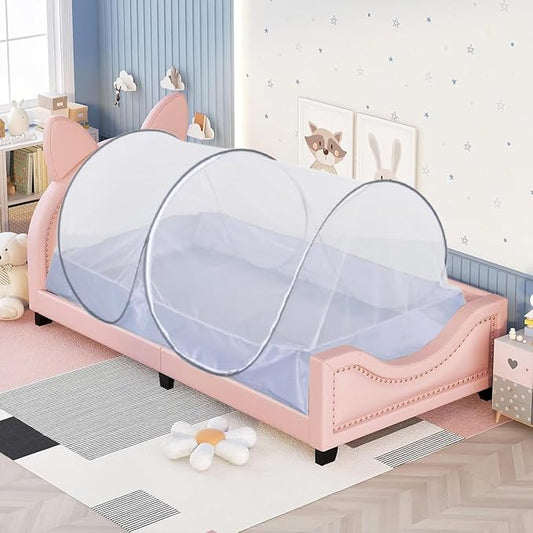 Akiky Mosquito Net Pop Up Bed Net Tent with Gray Bottom Portable&Foldable Bed Canopy for Bunk Bed Twin/Twin XL Bed Sleeping Tent for Indoor Outdoor