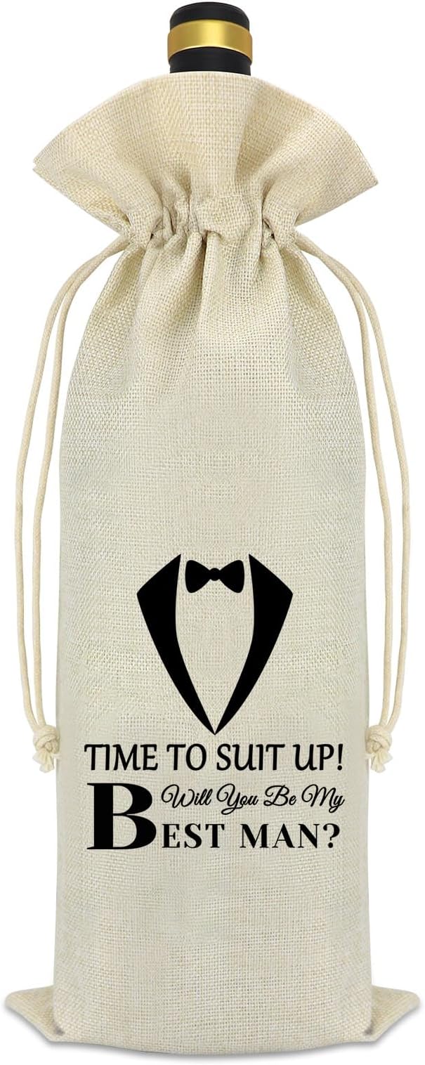 Best Man Proposal Gifts Wedding Gift for Groomsmen Wine Bag Bachelor Party Decorations Reusable Wine Bottle Bag with Drawstrings Engagement Wedding Gift for Brother Best Friend Friendship Gift