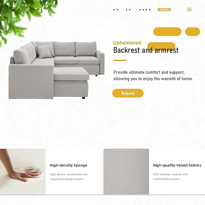 7 - Seater Sofa Bed, Large U - Shaped Modular Sectional Sofa, Oversized Pull - Out Sleeper with Storage for Living Room, Light Grey