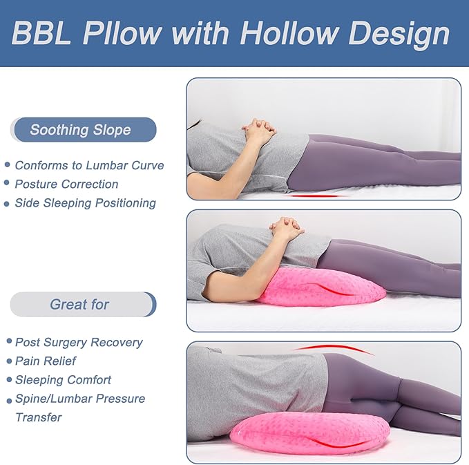 BBL Pillow After Surgery, BBL Pillow for Sitting Sleeping Driving, Hemorrhoid Pillow Seat Support Cushio for Butt with Hole, Butt Donut Pillow for Woman (Rose Red)