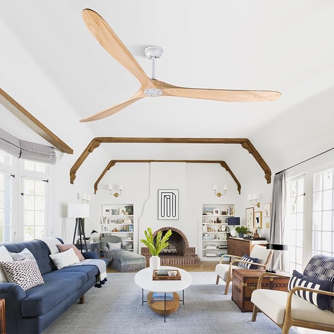 Bigzone 88" Large Outdoor Ceiling Fan With Remote Control, DC Motor Quiet Energy Saving,3 Balsa Wood Blades,Outdoor/Indoor Ceiling Fan With Reversible Blades