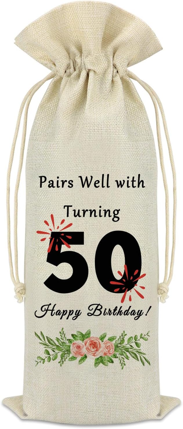 50th Birthday Gift Ideas for Women Men Wine Bag 50 Years Old Birthday Party Decorations Wine Bottle Bag Pairs Well with Turning 50 Happy 50th Fifty Birthday Gift for Dad Mom Husband Wife