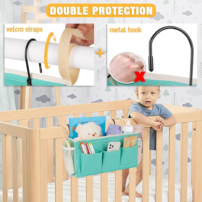 Bedside Caddy Bedside Organizer Bedside Storage Caddy with Fixed Straps and Water Bottle Holder for Home College Dorm Bunk Bed Hospital Bed Crib Bed Rails (2pcs Green)